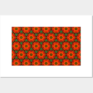 Red poppy floral honeycomb tile pattern Posters and Art